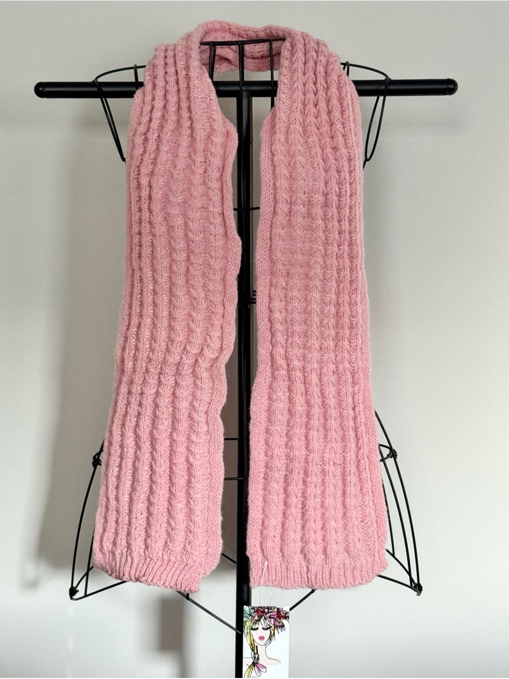 New Handmade Fall Winter Soft & Cozy Pink Adult Size Waffle Knit Scarf 62” x 7”